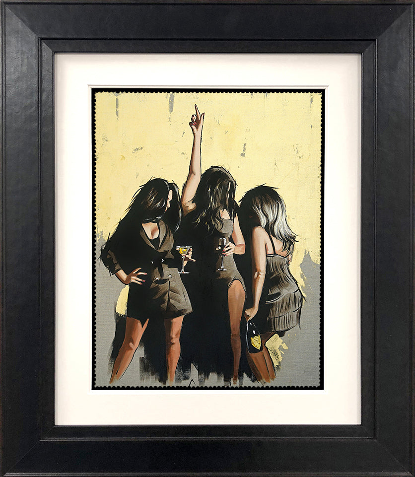 Richard Blunt - 'Girls Night Out Gold Metallic' - Hand Embellished Framed Limited Edition Art