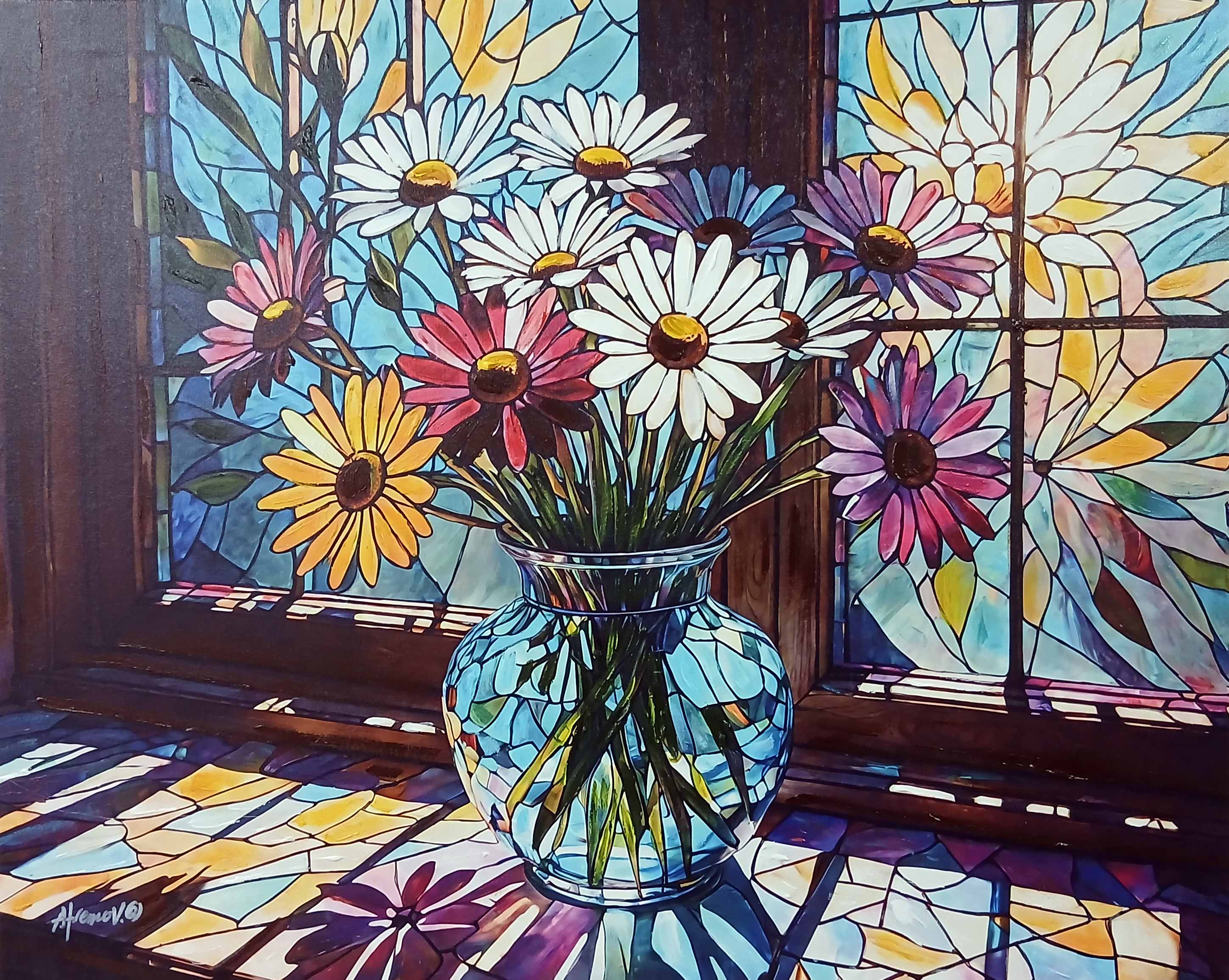 'Floral Design' - Stretched Canvas Original Art