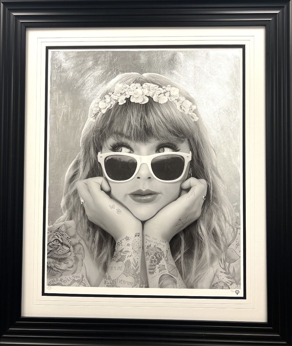 JJ Adams - 'Champagne Problems B/W - Special Platinum Leaf' - Framed Limited Edition