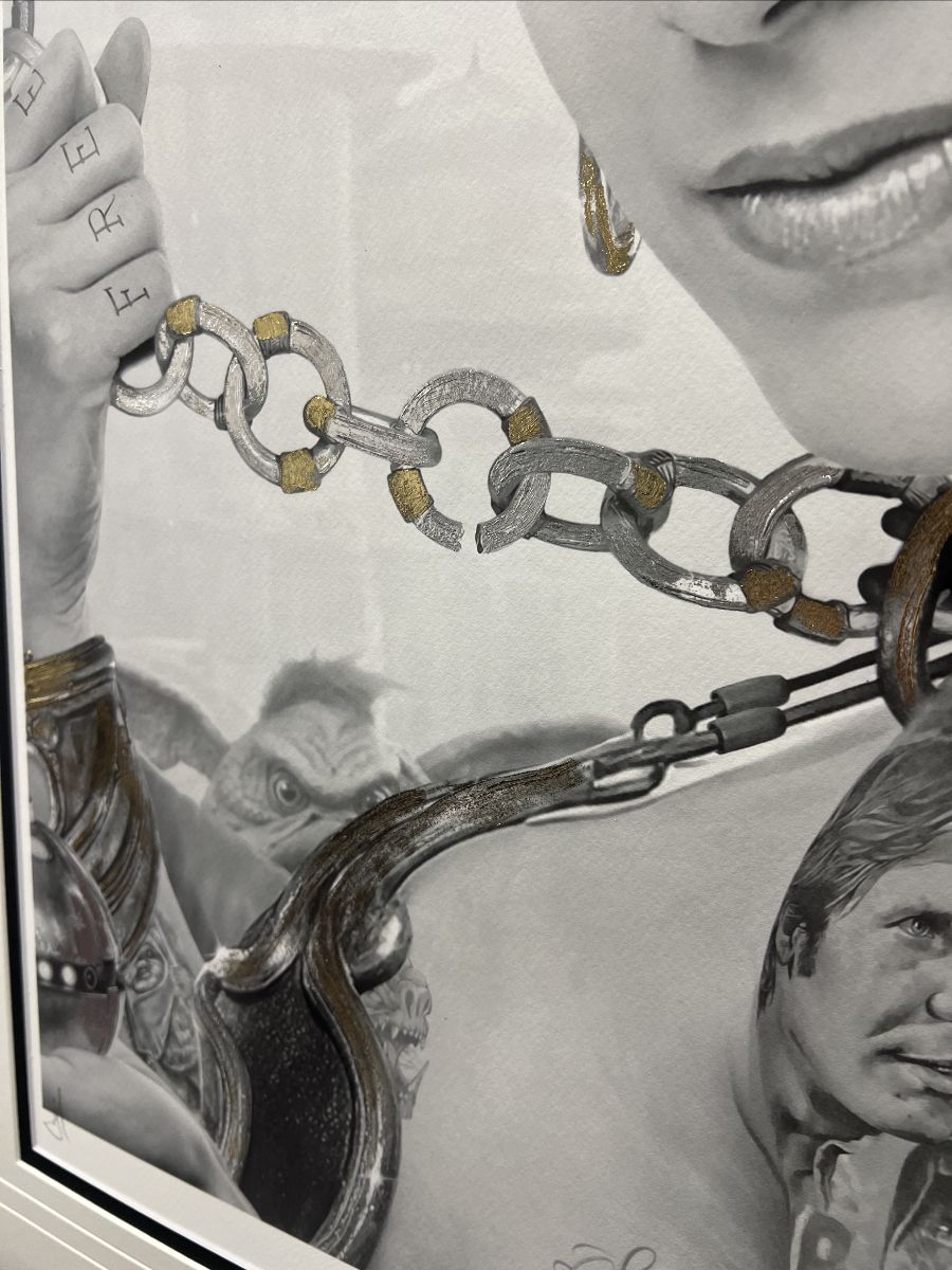 JJ Adams - 'Leia Slave Tatto B/W - Special Gold & Platinum Leaf' - Framed Limited Edition