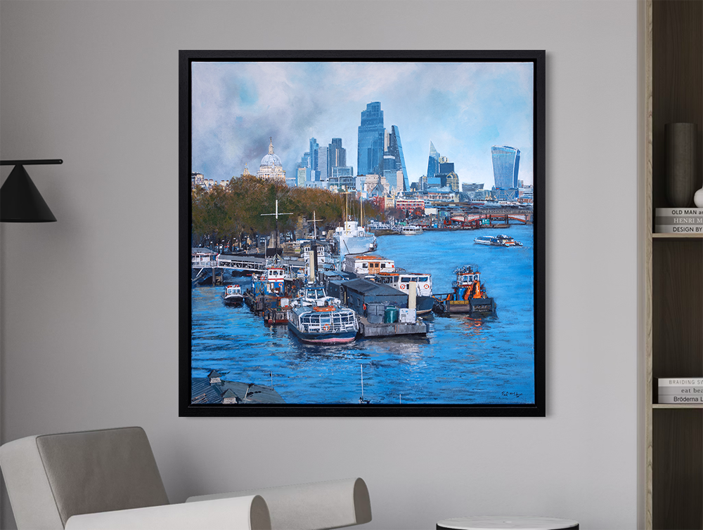 Paul McIntyre - 'Temple Pier & The City Of London' - Framed Original Artwork