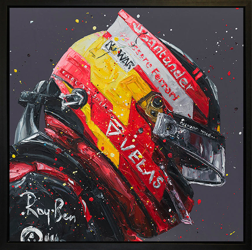 Paul Oz  'Silverstone Sainz - Wall Of Champion's'- Framed Canvas Print