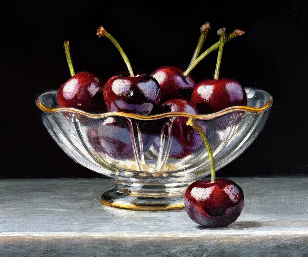 Tony Owens - 'Black Cherries In Glass Bowl' - Framed Original Artwork
