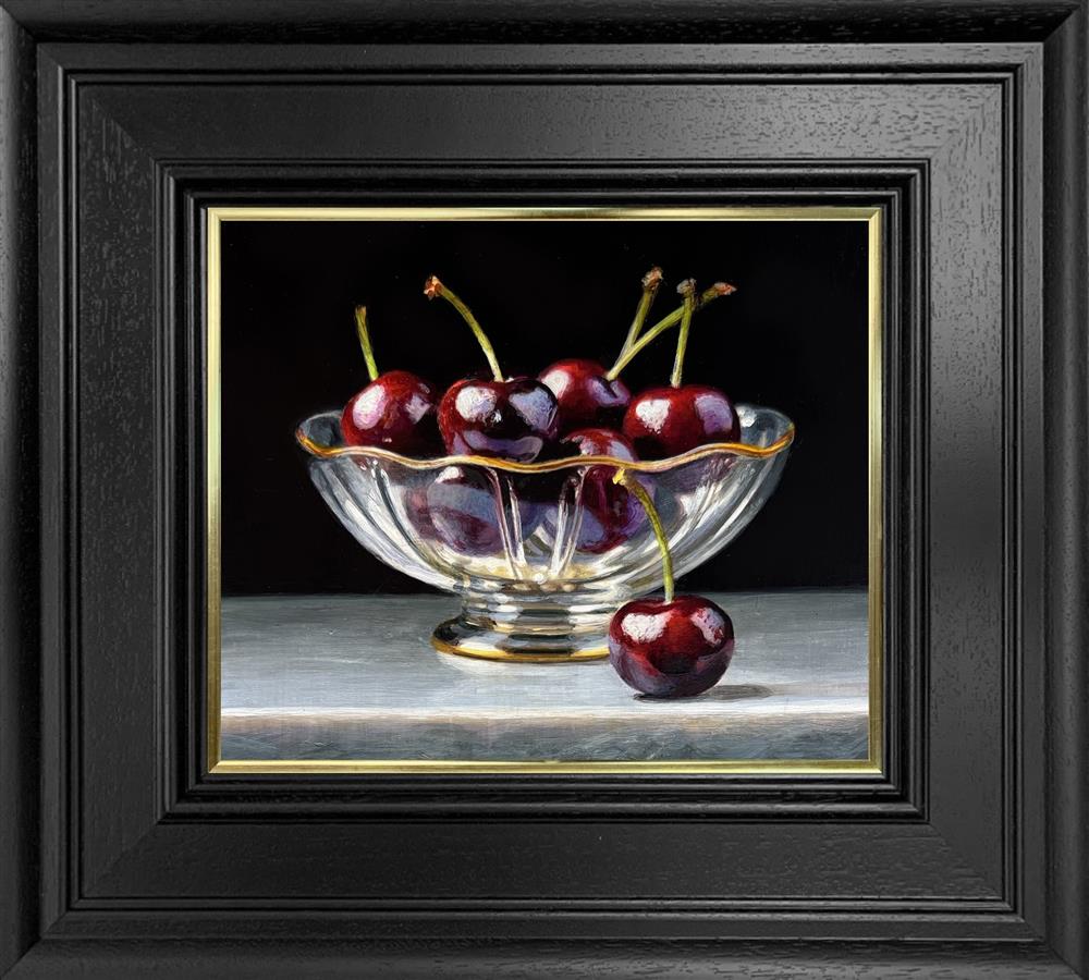 Tony Owens - 'Black Cherries In Glass Bowl' - Framed Original Artwork