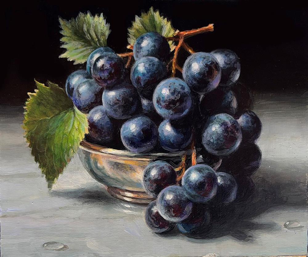 Tony Owens - 'Black Grapes And Silver Bowl' - Framed Original Artwork