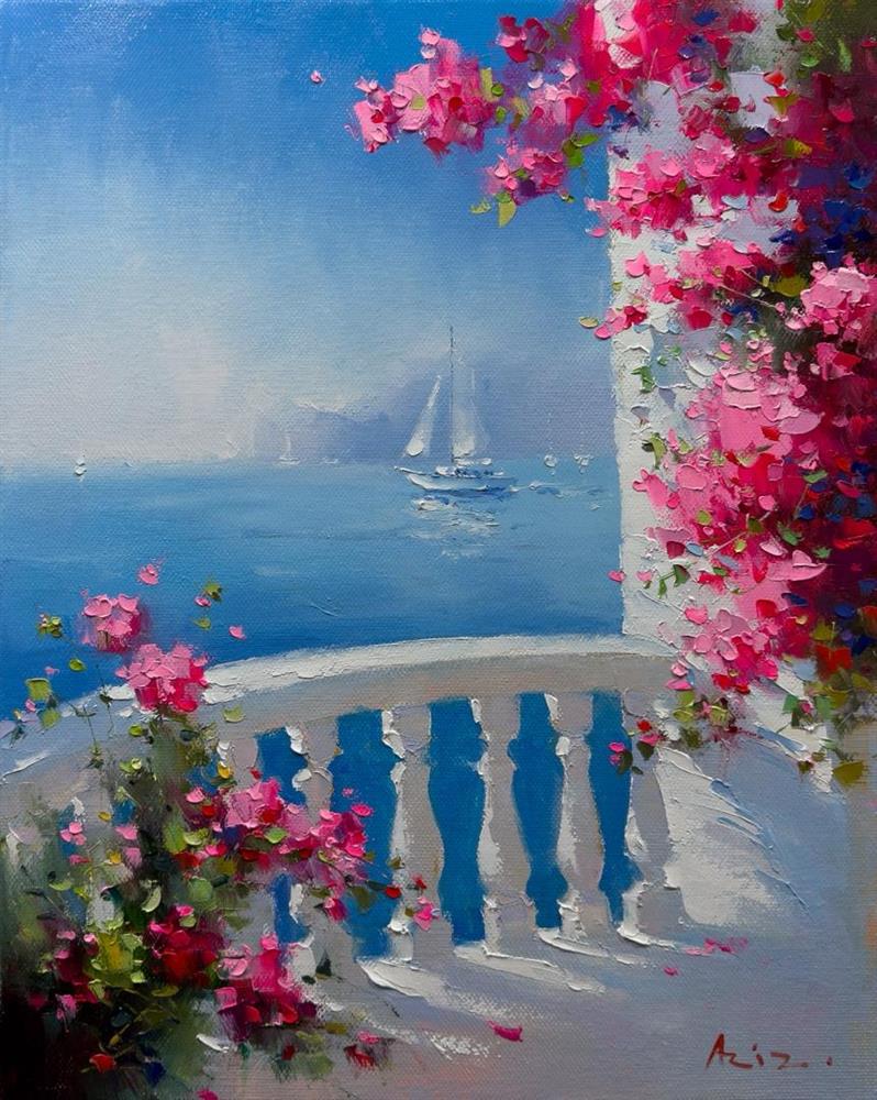 Aziz - 'Bougainvillea In Bloom' - Framed Original Artwork