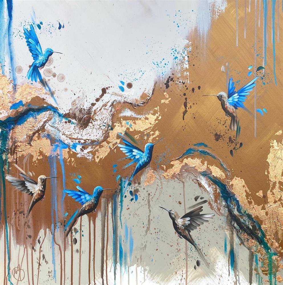 Mellisuga- 'Feathered Sapphires II' - Framed Original Artwork