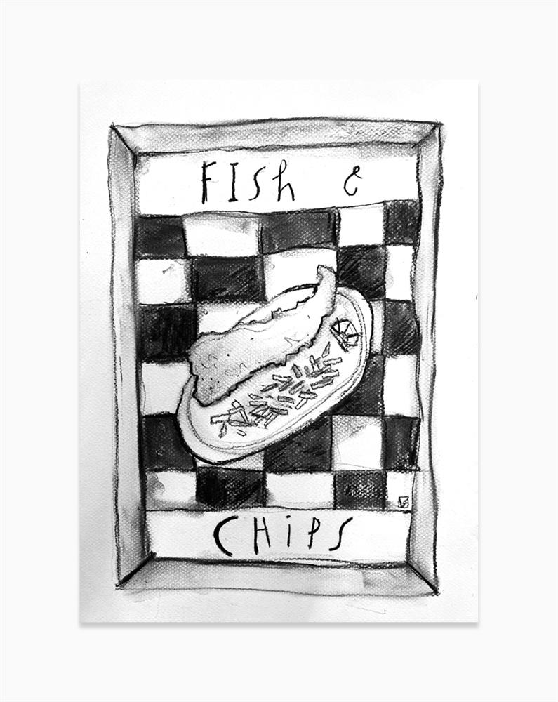 Michael Abrams - 'Fish And Chips - Charcoal Study' - Framed Original Art