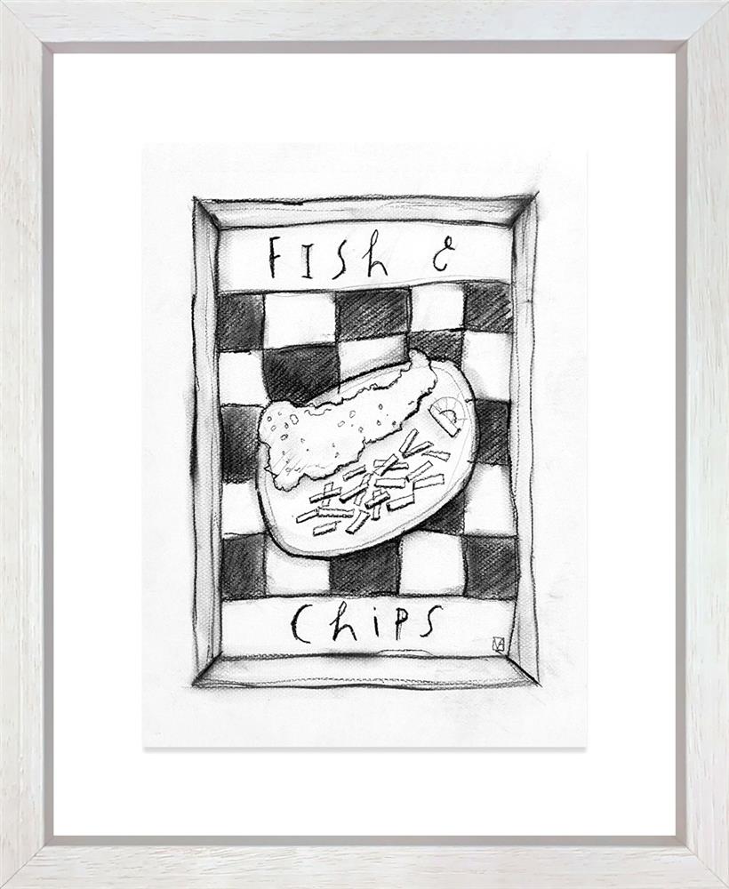 Michael Abrams - 'Fish And Chips - Charcoal Study' - Framed Original Art