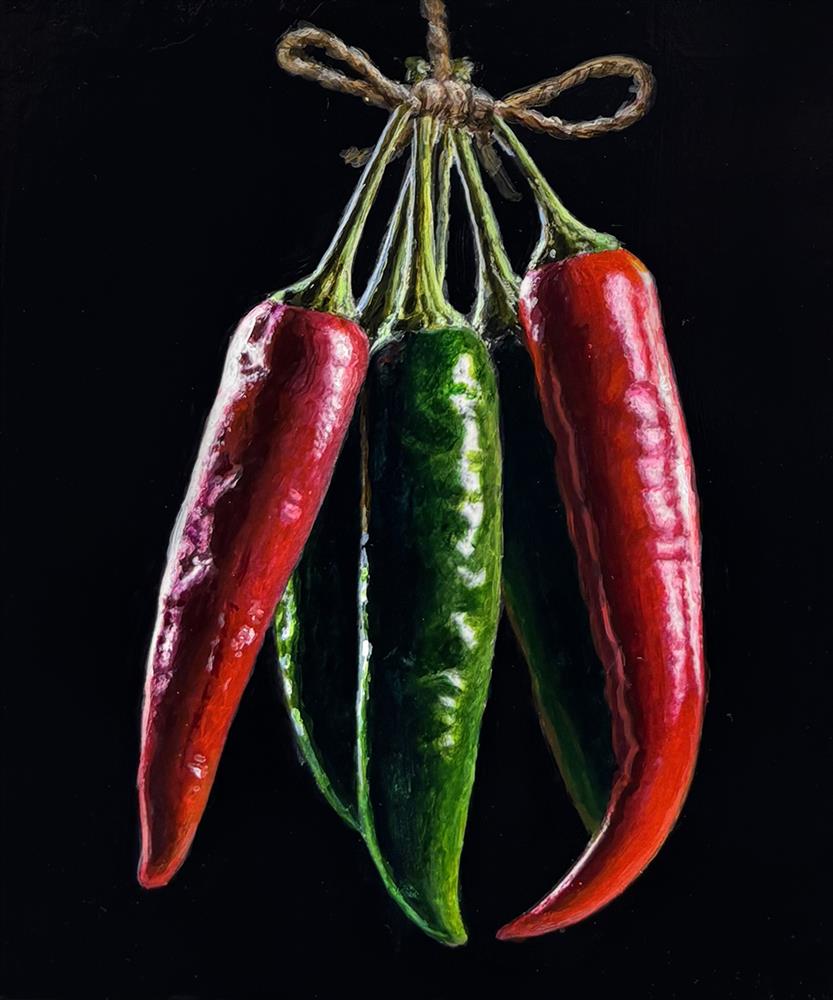 Tony Owens - 'Hanging Mixed Chillies' - Framed Original Artwork
