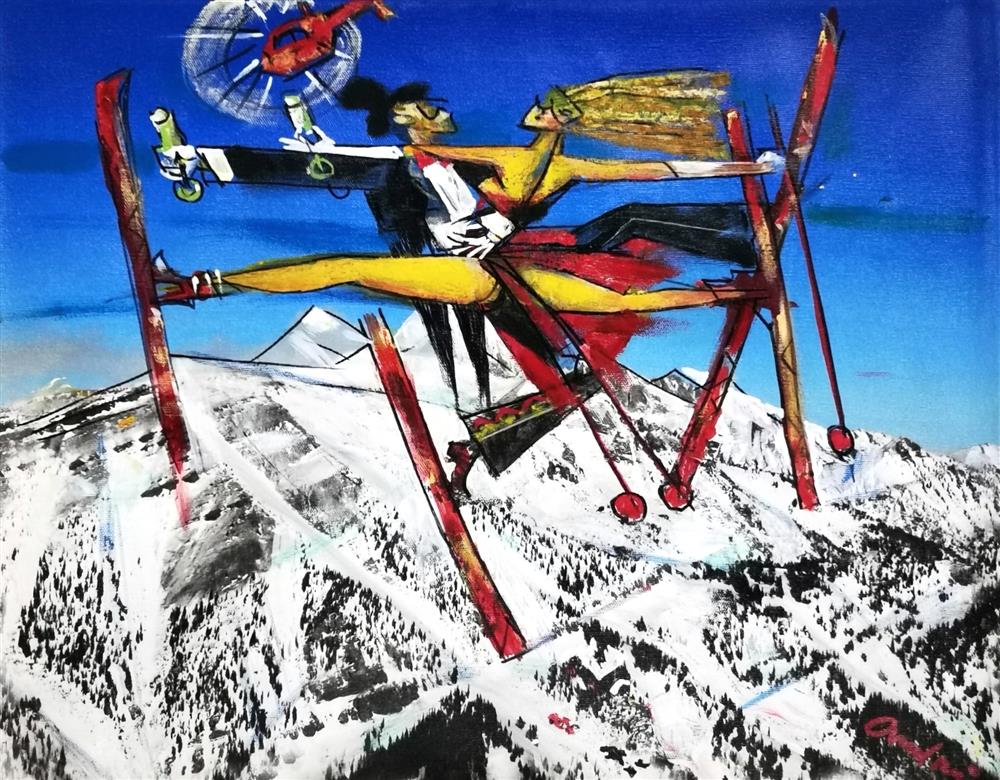 Andrei Protsouk - 'Heli Ski' - Framed Original Artwork