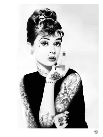 JJ Adams - 'Audrey Tattoo- B/W' - Framed Limited Edition Deluxe