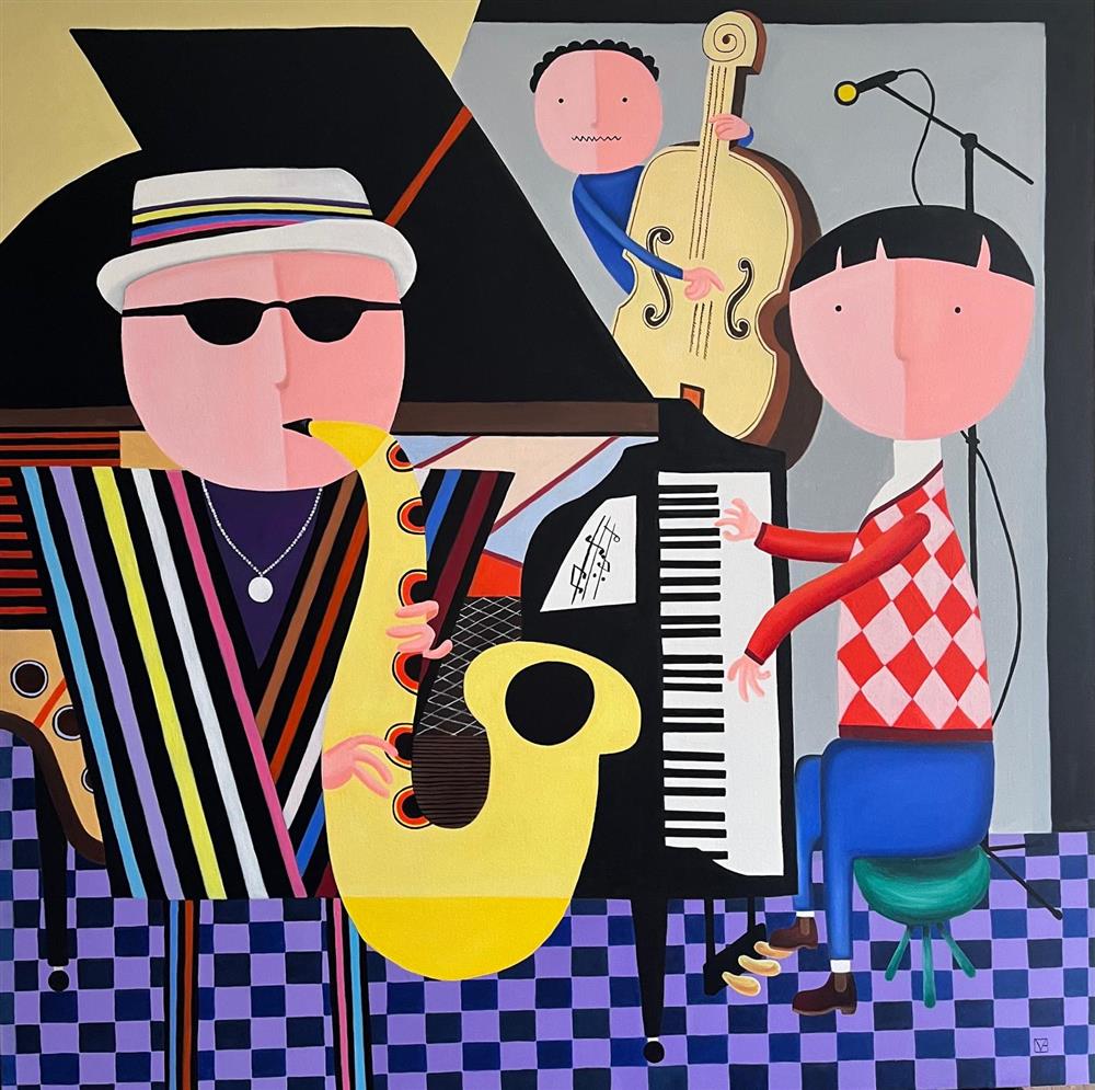 Michael Abrams - 'Jazz Club - XL' - Framed Original Artwork