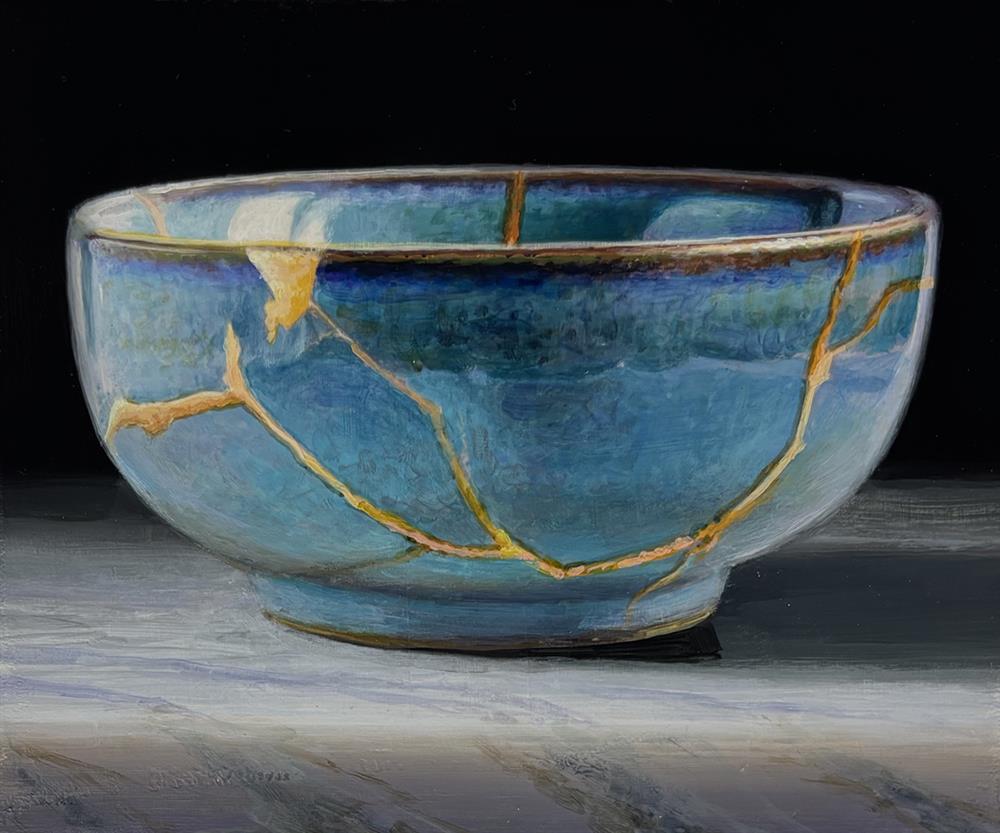 Tony Owens - 'Kintsugi Blue Glaze Bowl' - Framed Original Artwork