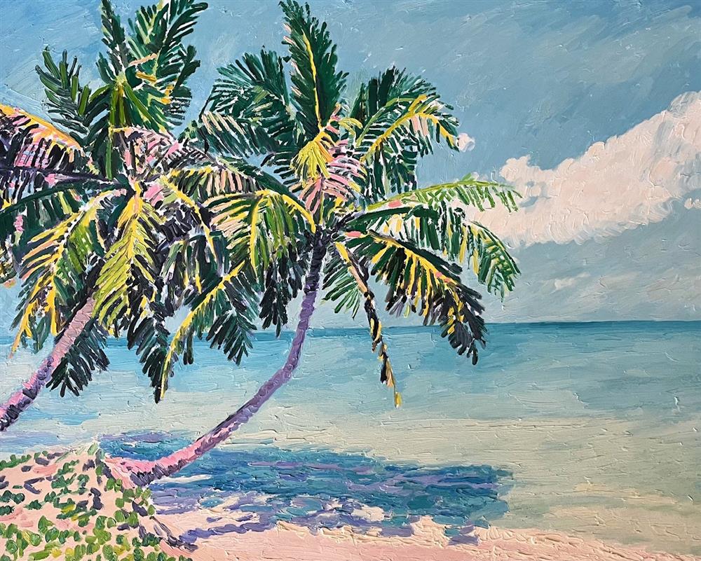 Leila Barton - 'Palm Over The Turquoise Sea' - Framed Original Artwork