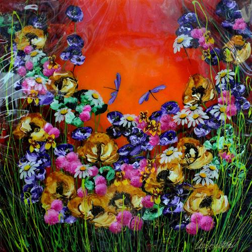 Christopher Bell - 'New Floral Gardens VI' - Unique Glass Resin - Framed Original Artwork