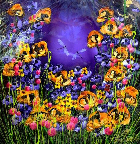 Christopher Bell - 'New Floral Gardens I' - Unique Glass Resin - Framed Original Artwork