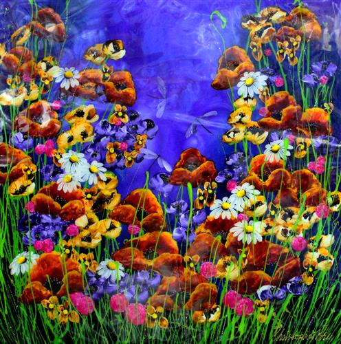 Christopher Bell - 'New Floral Gardens II' - Unique Glass Resin - Framed Original Artwork