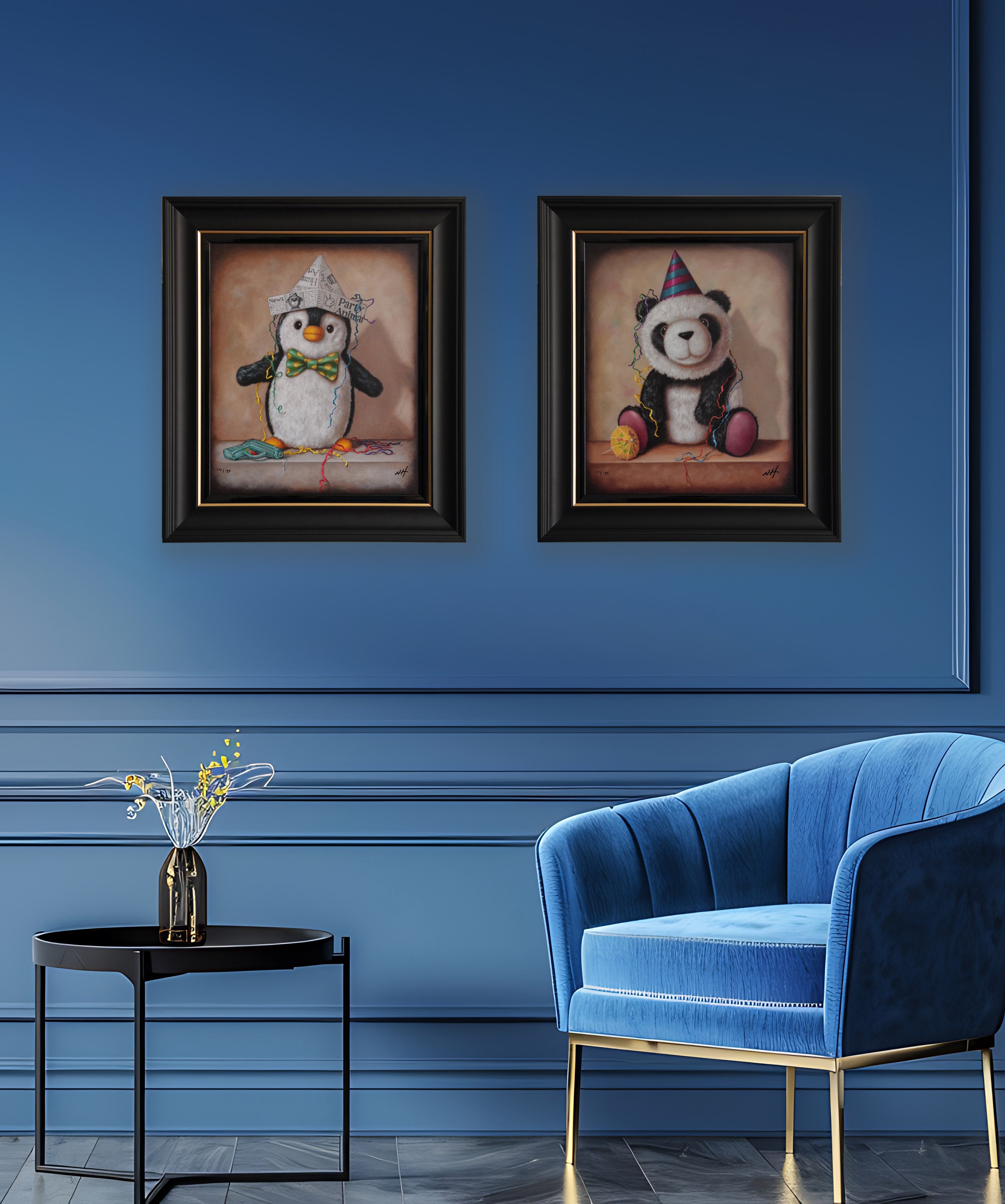 Nigel Humphries  - 'Percy The Penguin & Patty The Panda' - Twin Offer Framed Limited Editions