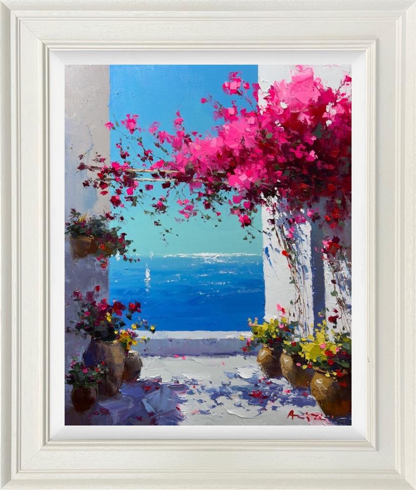 Aziz - 'Pink Cascades Over Blue' - Framed Original Artwork