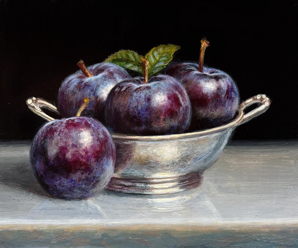 Tony Owens - 'Plums In Silver Bowl' - Framed Original Artwork