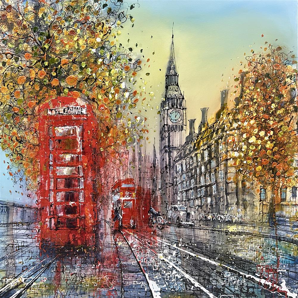 Nigel Cooke - 'Red Lines & Falling Gold' - Framed Original Artwork
