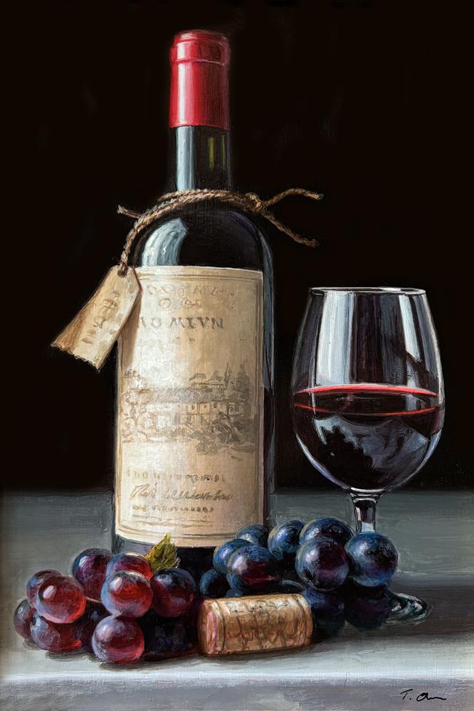 Tony Owens - 'Red Wine, Grapes And Glass' - Framed Original Artwork
