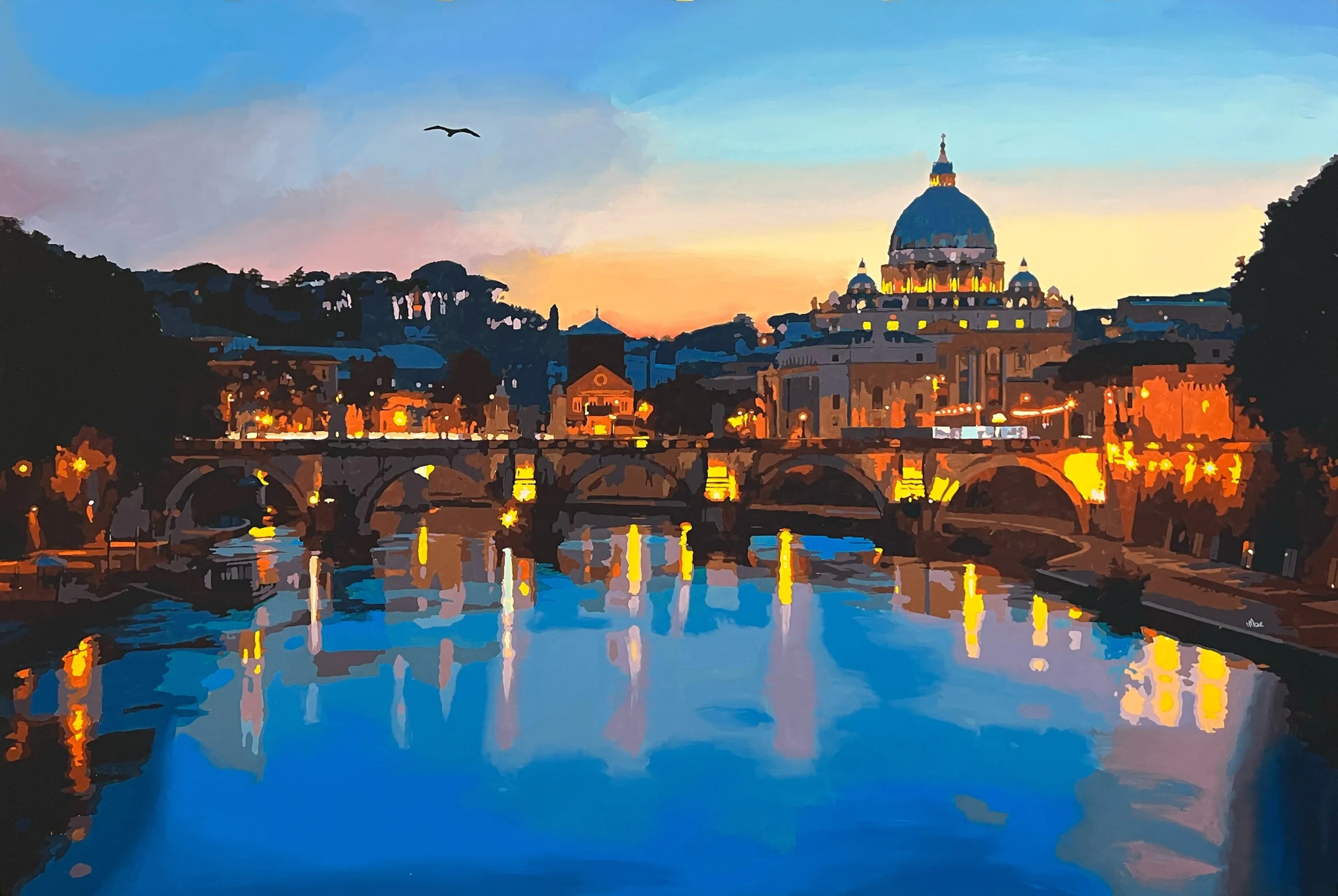Marco Barberio - 'Rome At Sunset - A View From Ponte Sant Angelo' - Original Art