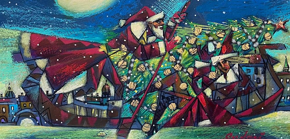 Andrei Protsouk - 'Santa Claus In Venice' - Framed Original Art