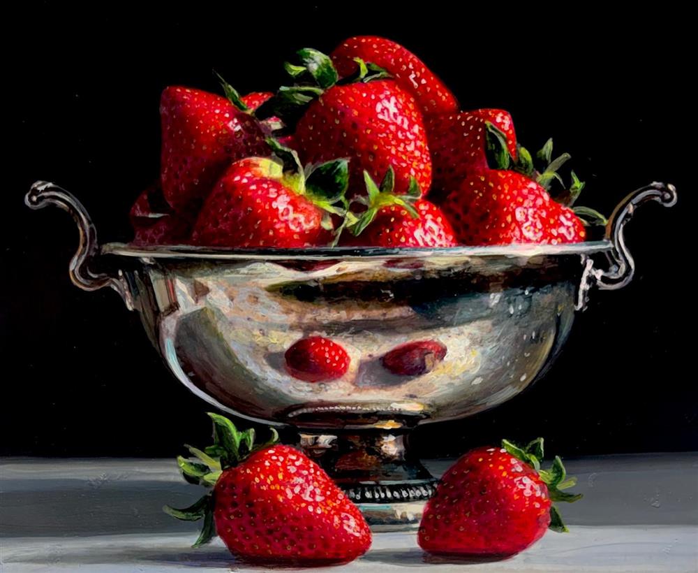 Tony Owens - 'Strawberries In Silver Bowl' - Framed Original Artwork