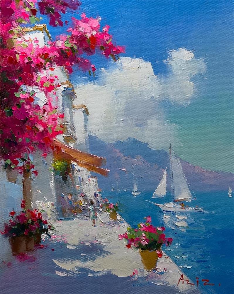 Aziz - 'Sunlit Santorini Passage' - Framed Original Artwork