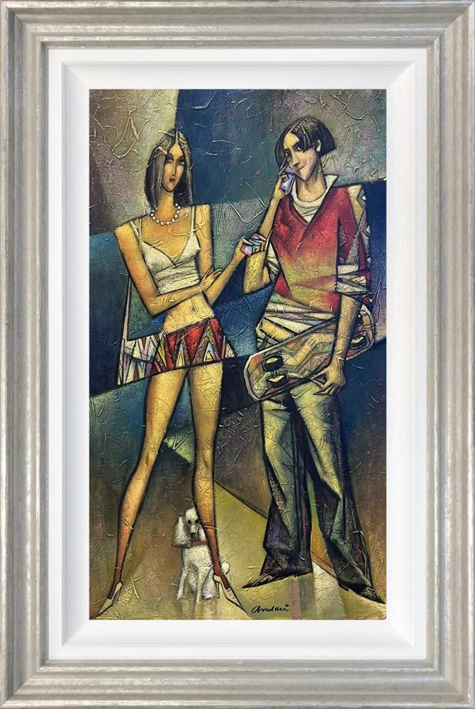 Andrei Protsouk - 'Texting And Skating' - Framed Original Art