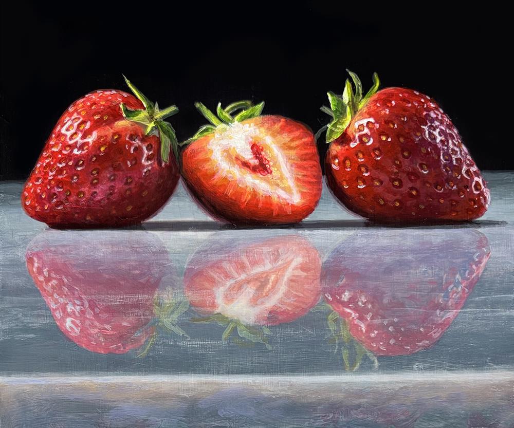 Tony Owens - 'Two Strawberries And One Half Cut' - Framed Original Artwork