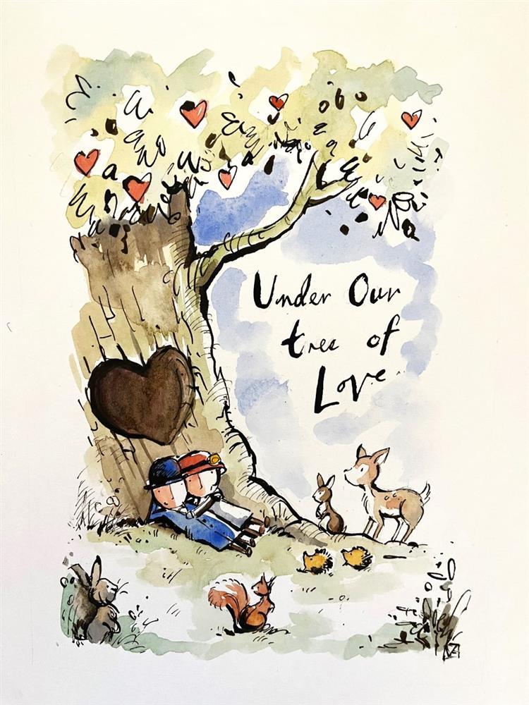 Michael Abrams - 'Under Our Love Tree - Sketch' - Framed Original Art