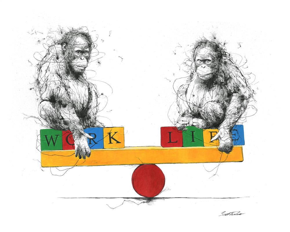 Scott Tetlow - 'Work Life Balance!' - Miniature - Framed Limited Edition Print