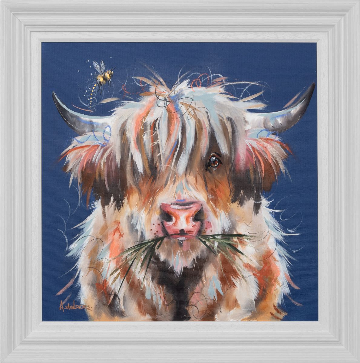 Ashley Saunders -  'Moo In Blue' - Framed Original Artwork