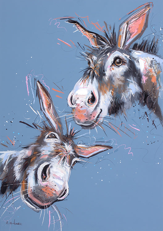 Ashley Saunders -  'Double Donkeys' - Framed Original Artwork