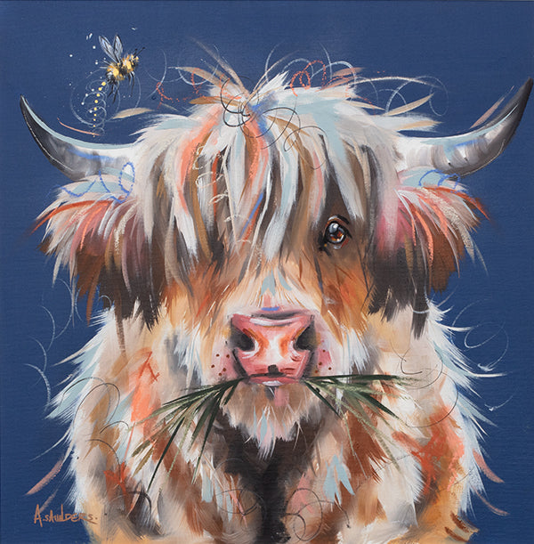 Ashley Saunders -  'Moo In Blue' - Framed Original Artwork