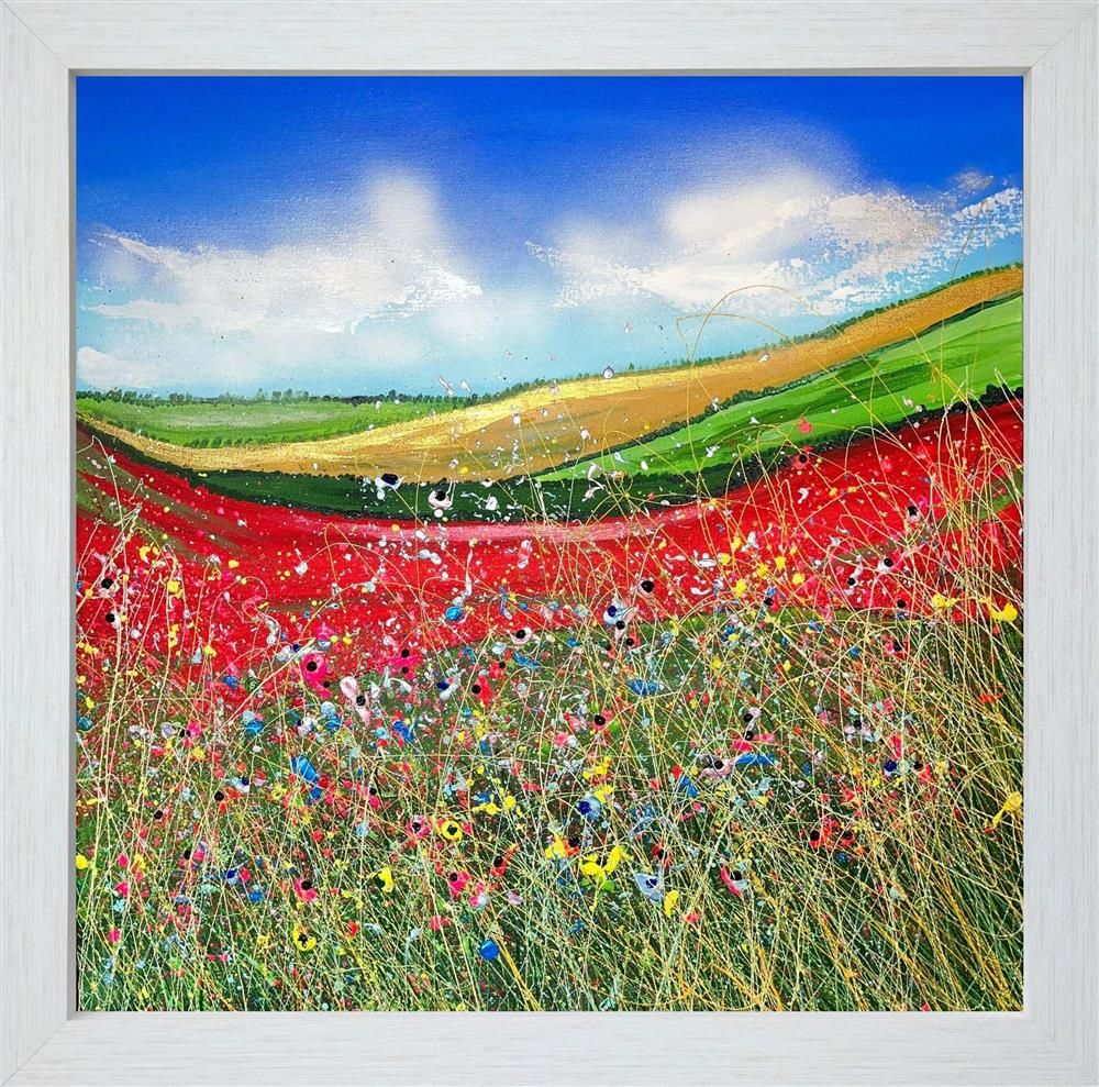 Lisa Pang- 'Red Flower Fields' - Framed Original Artwork