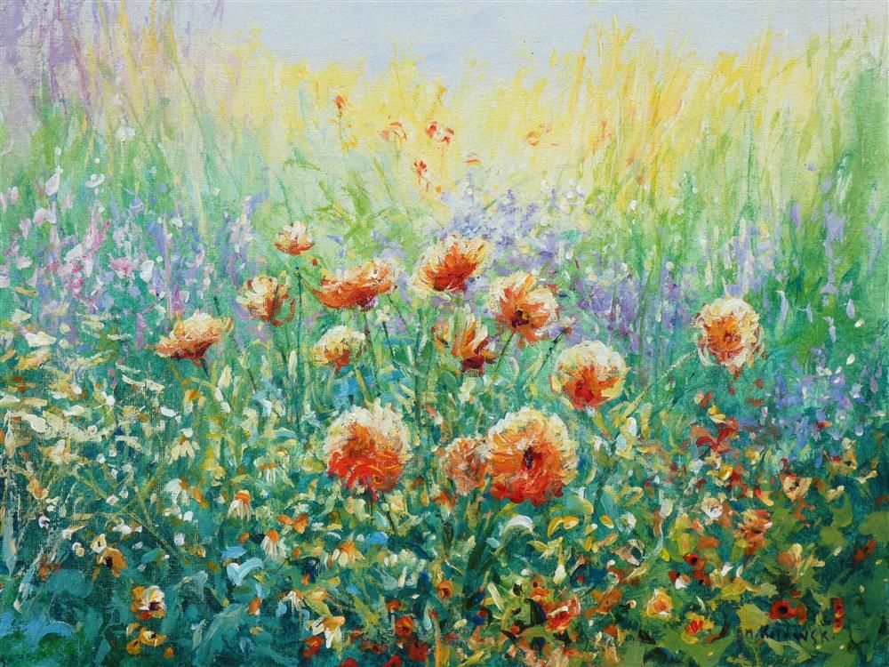 Mariusz Kaldowski - 'Red Dahlias' - Framed Original Art