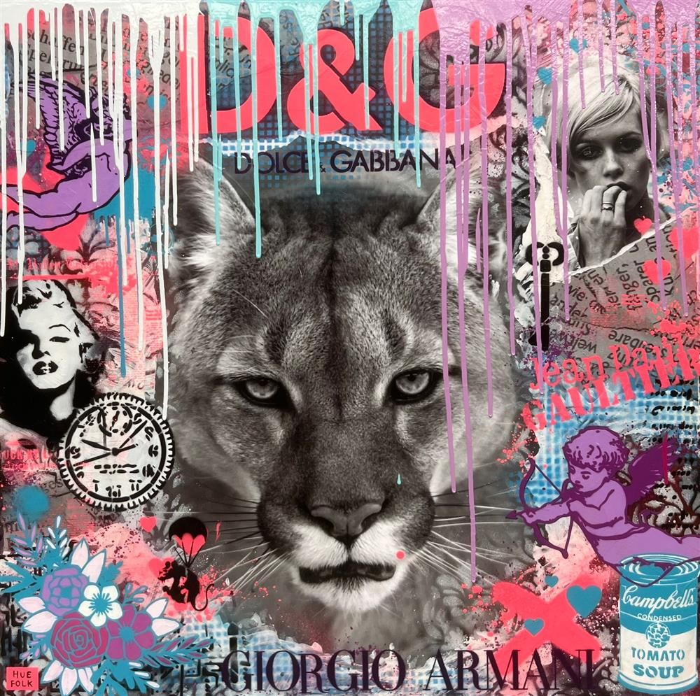 Hue Folk - 'Puma In Pink' - Framed Original Art