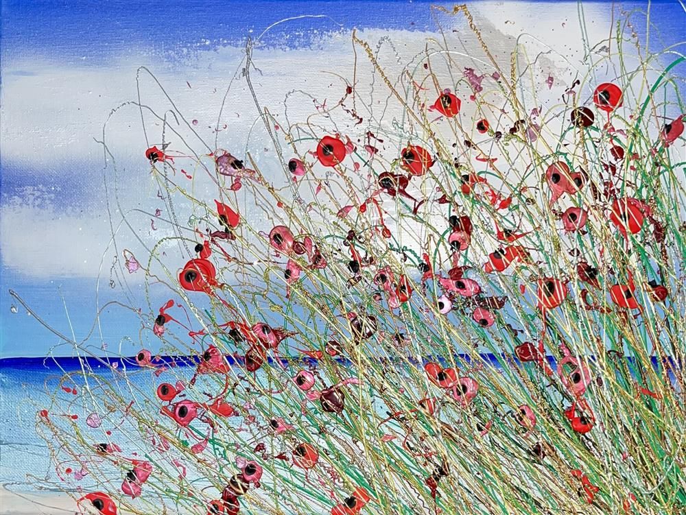 Lisa Pang- 'Coastal Walk Poppies I' - Framed Original Artwork