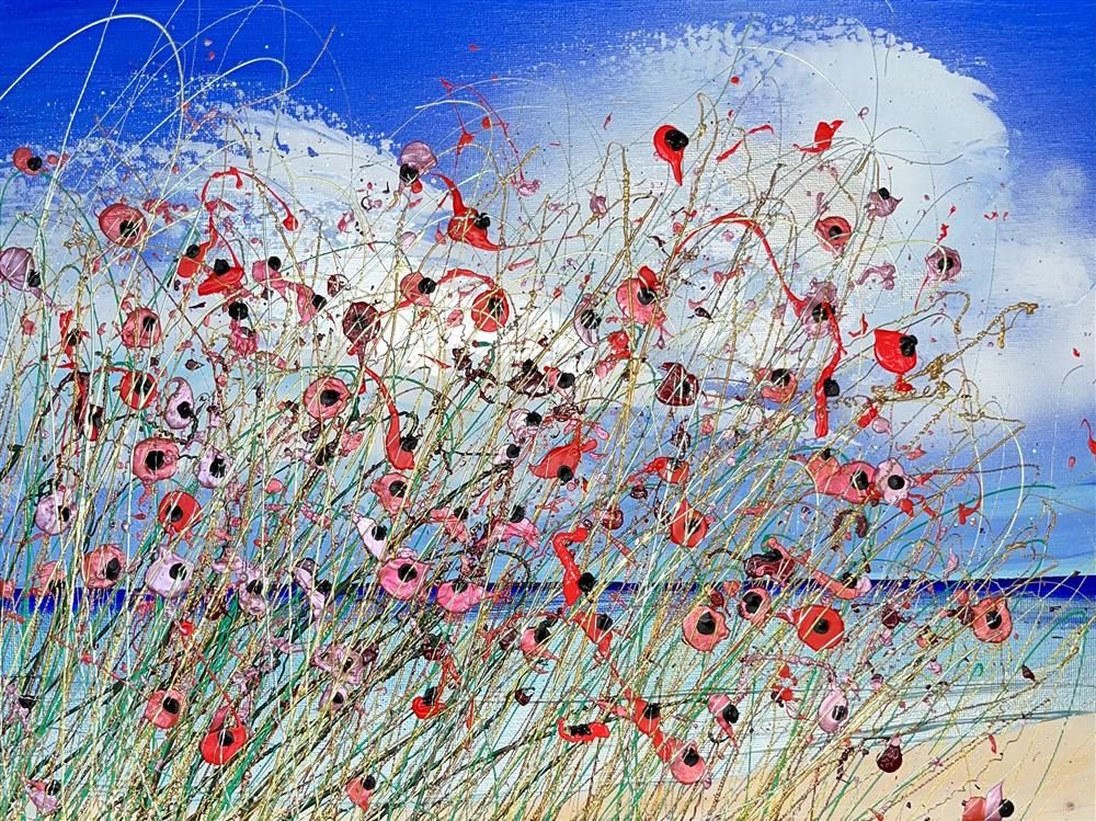 Lisa Pang- 'Coastal Walk Poppies III' - Framed Original Artwork