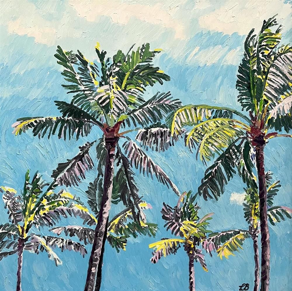 Leila Barton - 'Cerulean Skies And Sunset Palms' - Framed Original Artwork