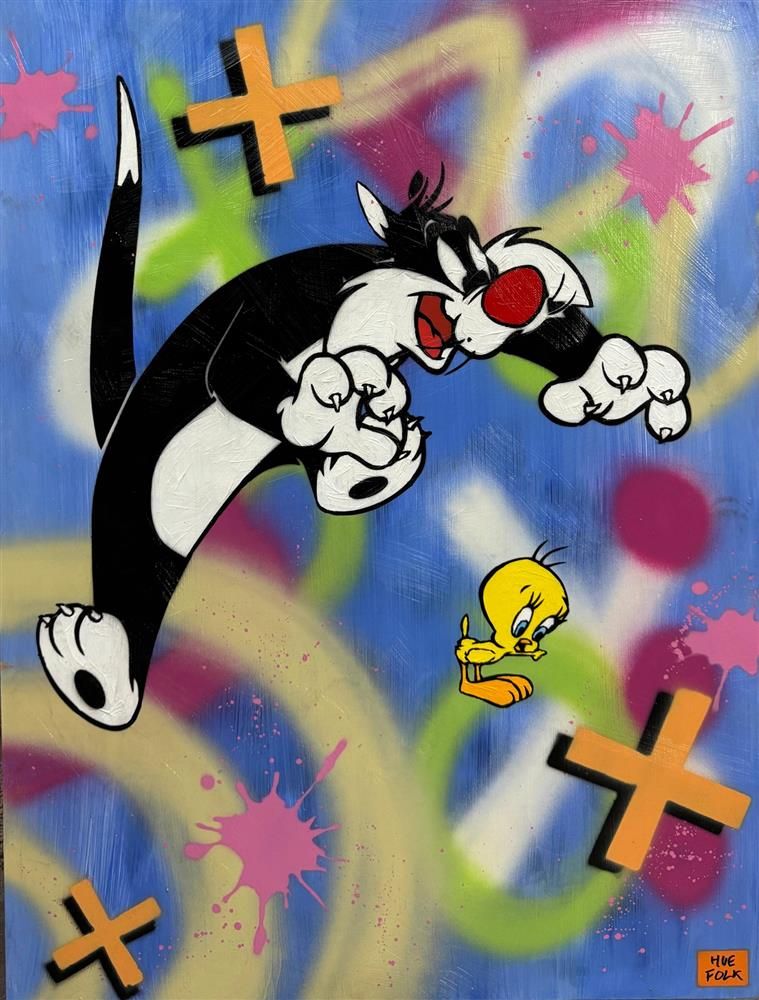 Hue Folk - 'Sylvester And Tweety' - Framed Original Art