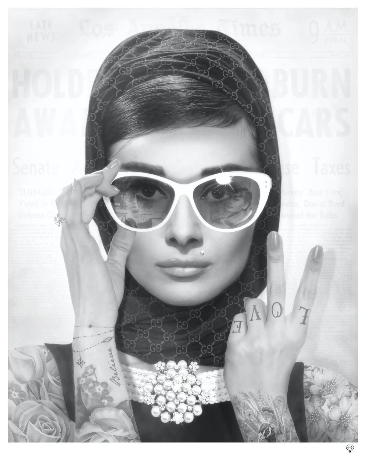 JJ Adams - 'Peace, Love & Audrey B/W ' - Framed Limited Edition Deluxe