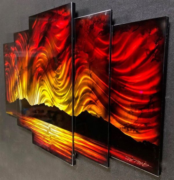 Chris DeRubeis - 'Sunset ' Red 5 Panel Original By Derubeis Cons 160700' - Framed Original Art