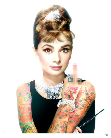 "Audrey Hepburn Tattoo Colour" by JJ Adams (limited edition print) - New Look Art