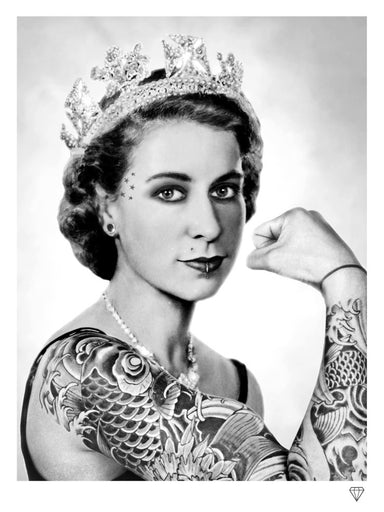 "The Queen Tattoo Black and White" by JJ Adams (limited edition print) - New Look Art