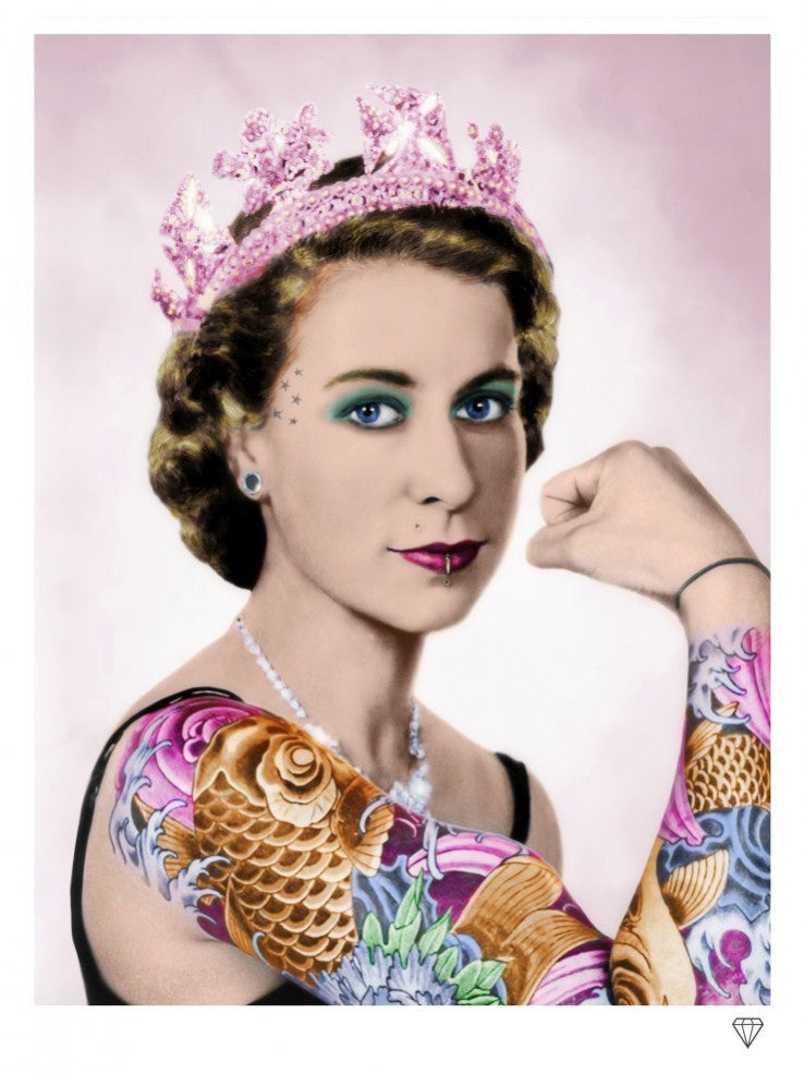 "The Queen Tattoo Colour" by JJ Adams (limited edition print) - New Look Art